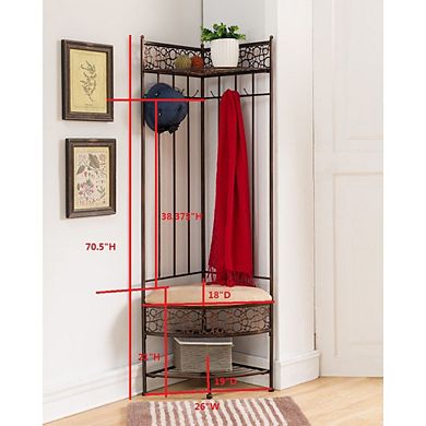Kings Brand Furniture Salini 6-Hook Hall Tree Storage Bench with Coat Rack