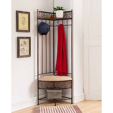 Kings Brand Furniture Salini 6-Hook Hall Tree Storage Bench with Coat Rack