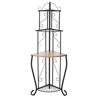 Kings Brand Furniture Black / Walnut Kitchen Storage Corner Bakers Rack