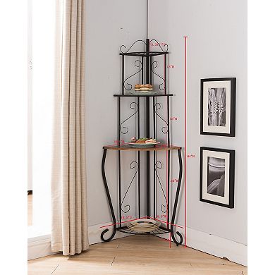 Kings Brand Furniture Black / Walnut Kitchen Storage Corner Bakers Rack