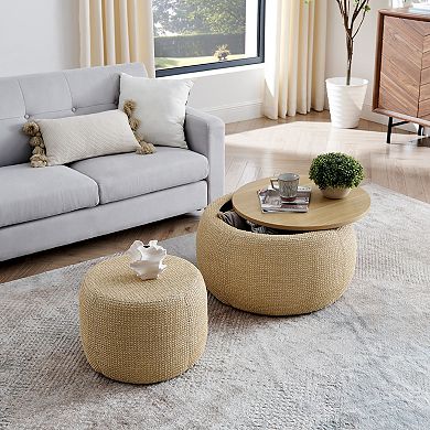 Round Storage Ottoman with Small Seat