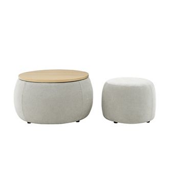Round Storage Ottoman with Small Seat
