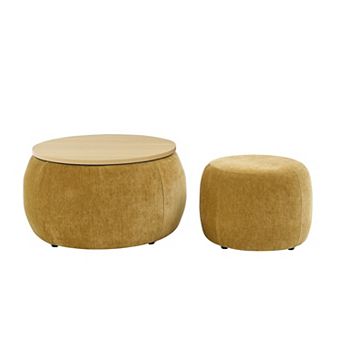 Round Storage Ottoman with Small Seat