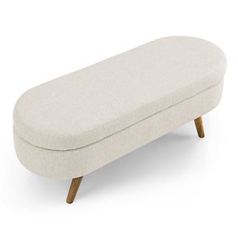 Oval Storage Ottoman Bench with Rubber Wood Legs