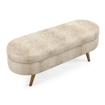 Oval Storage Ottoman Bench with Rubber Wood Legs