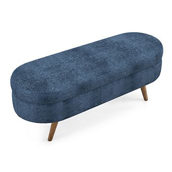 Oval Storage Ottoman Bench with Rubber Wood Legs