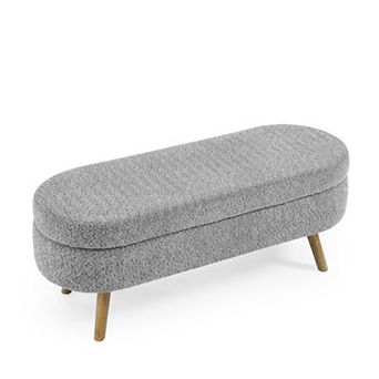 Oval Storage Ottoman Bench with Rubber Wood Legs