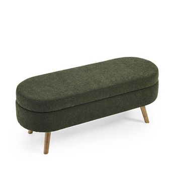 Oval Storage Ottoman Bench with Rubber Wood Legs