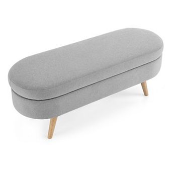 Oval Storage Ottoman Bench with Rubber Wood Legs
