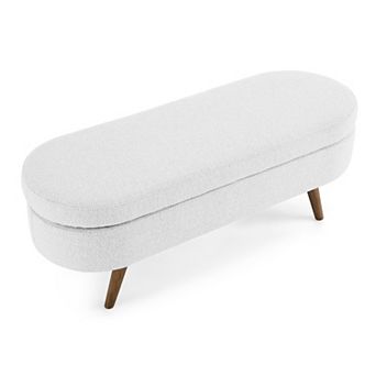 Oval Storage Ottoman Bench with Rubber Wood Legs