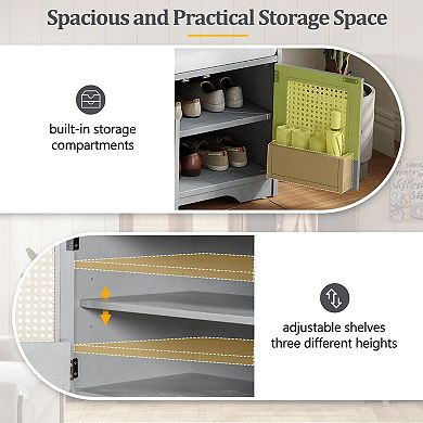 Storage Bench Shoe Bench with Removable Cushion and Adjustable Shelves