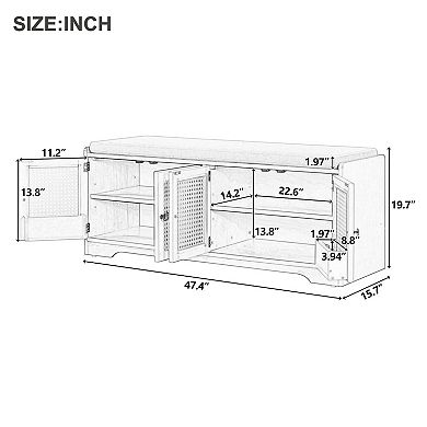 Storage Bench Shoe Bench with Removable Cushion and Adjustable Shelves
