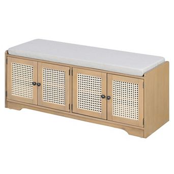 Storage Bench Shoe Bench with Removable Cushion and Adjustable Shelves