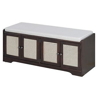 Storage Bench Shoe Bench with Removable Cushion and Adjustable Shelves