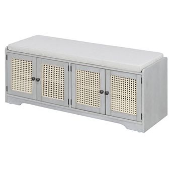 Storage Bench Shoe Bench with Removable Cushion and Adjustable Shelves