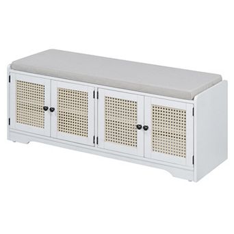 Storage Bench Shoe Bench with Removable Cushion and Adjustable Shelves