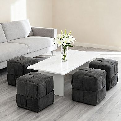 Square Ottoman Corduroy Woven Design Sofa Stool