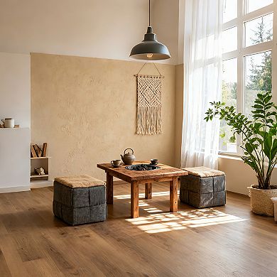 Square Ottoman Corduroy Woven Design Sofa Stool