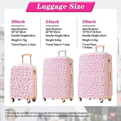 Leopard Hardshell Luggage Sets 3 pcs Spinner Suitcase with TSA Lock