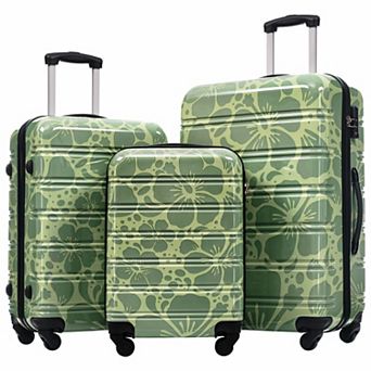 Flower Design Hardshell Luggage Sets 3 pc Spinner Suitcase