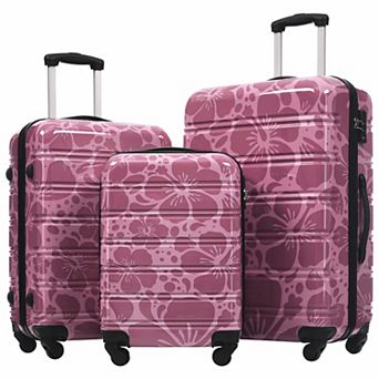 Flower Design Hardshell Luggage Sets 3 pc Spinner Suitcase