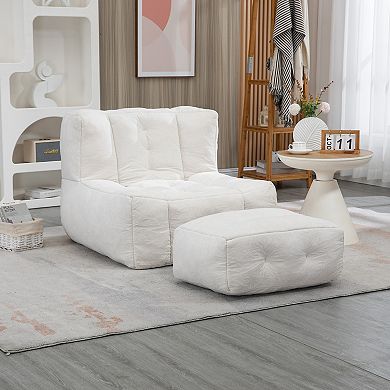Fluffy Bean Bag Chair, Super Soft Lazy Sofa Chair with Ottoman