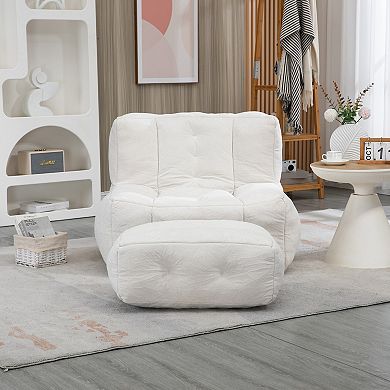 Fluffy Bean Bag Chair, Super Soft Lazy Sofa Chair with Ottoman