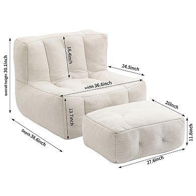 Fluffy Bean Bag Chair, Super Soft Lazy Sofa Chair with Ottoman