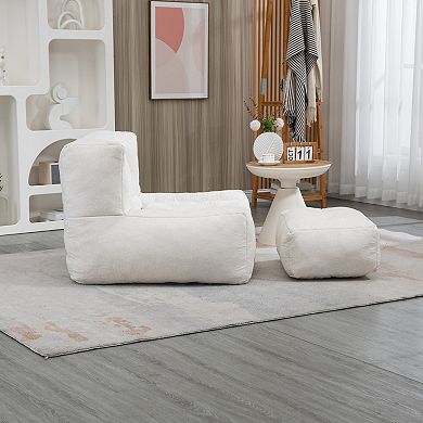 Fluffy Bean Bag Chair, Super Soft Lazy Sofa Chair with Ottoman