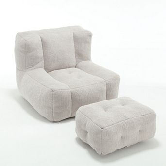 Fluffy Bean Bag Chair, Super Soft Lazy Sofa Chair with Ottoman
