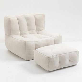 Fluffy Bean Bag Chair, Super Soft Lazy Sofa Chair with Ottoman