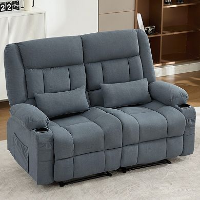 61.81 in. Wide Pillow Top Arm Fabric Rectangle Reclining Sofa with Cupholders