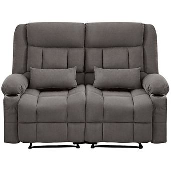 61.81 in Wide Pillow Top Arm Fabric Rectangle Reclining Sofa with Cupholders