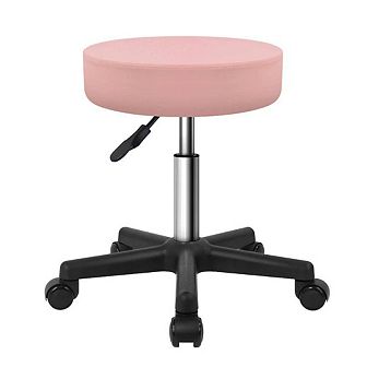Adjustable Height Pink PU Leather Rolling Salon Stool with Wheels