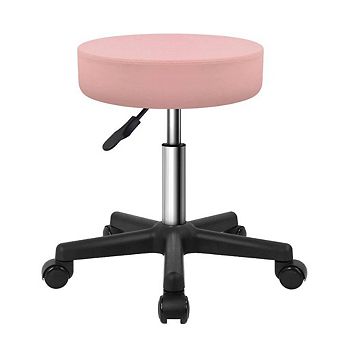 Adjustable Height Pink PU Leather Rolling Salon Stool with Wheels