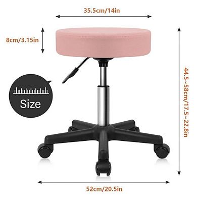 Adjustable Height Pink PU Leather Rolling Salon Stool with Wheels