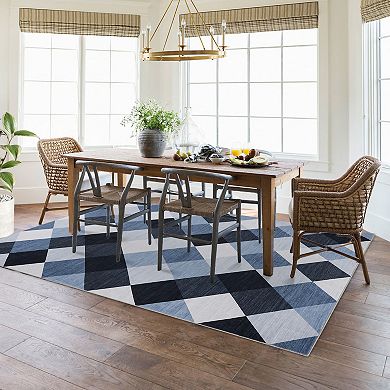 Washed Back Non-Slip Foldable Printed Rug Modern Color Block Carpet