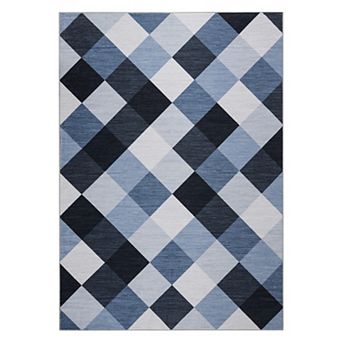 Washed Back Non-Slip Foldable Printed Rug Modern Color Block Carpet