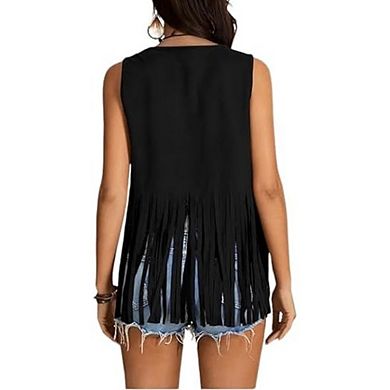 Women's Sleeveless Hippie Vest With Fringe And Rivet