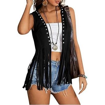 Women's Sleeveless Hippie Vest With Fringe And Rivet