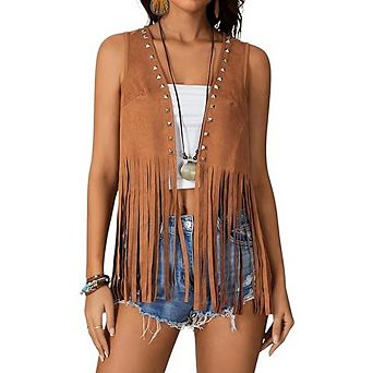 Women's Sleeveless Hippie Vest With Fringe And Rivet