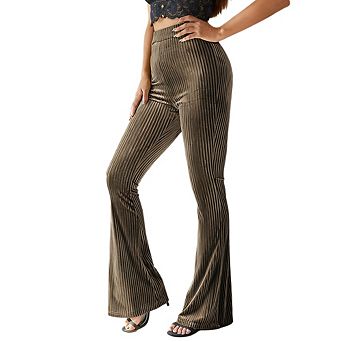 Womens High Waisted Velvet Ribbed Trousers Slim Fit Flare Pants