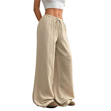 Women's Wide Leg Pants with Drawstring High Waist Casual Loose Fit Trousers