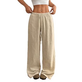 Women's Wide Leg Pants with Drawstring High Waist Casual Loose Fit Trousers