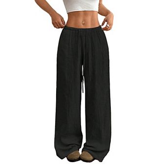 Women's Wide Leg Pants with Drawstring High Waist Casual Loose Fit Trousers
