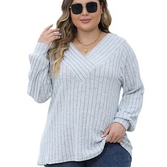 Women Plus Size Casual V Neck Tops Shirts Lantern Long Sleeve T Shirts Fall Tunic Blouse
