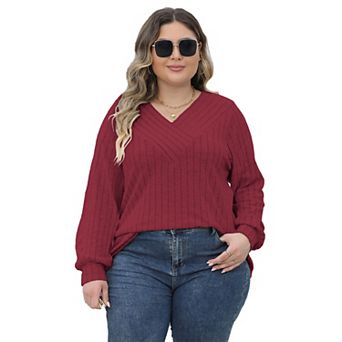 Women Plus Size Casual V Neck Tops Shirts Lantern Long Sleeve T Shirts Fall Tunic Blouse