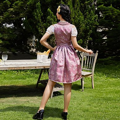 Women's Floral Dirndl Set: Flower Square Neck Dress with Lace-Up Front for Oktoberfest Beer Parties