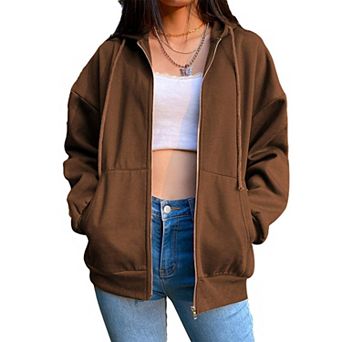 Womens Hooded Fleece Lined Sweatshirt Long Sleeve Zip Up Jacket