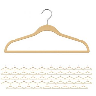 50 Pack Wood-Like Plastic Hangers, Slim Non-Slip Design with 360° Rotating Hook
